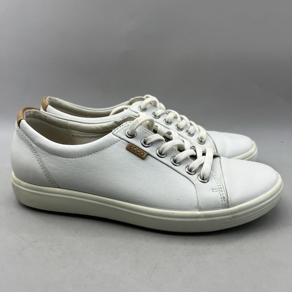 Ecco Soft 7 Casual Lace Up Shoes Women Size 7 7.5 White Leather Comfort Sneakers